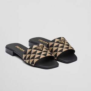 Prada Embroidered Fabric Slides